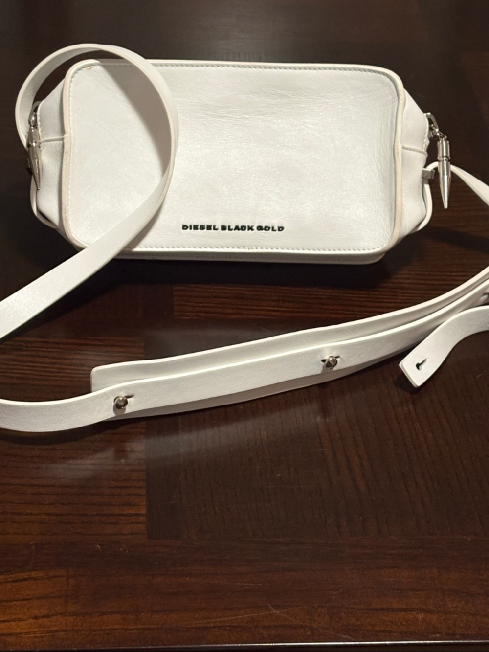 Diesel Black Gold White Crossbody Bag with Adjustable Strap - Modern Minimalist